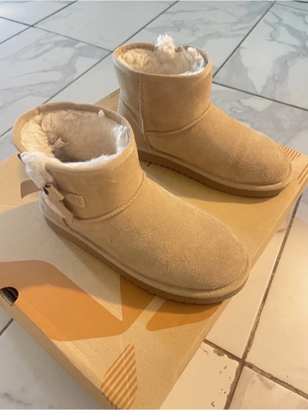 Koolaburra Beige Shearling-Lined Ankle Boots